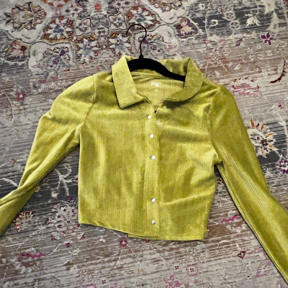 Pacsun Velvet cropped button up top
